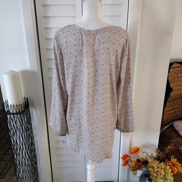 Sigrid Olsen Gray & Pink keyhole pleat long sleeve lightweight tunic blouse Sz M - Picture 5 of 8